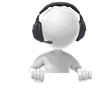 An animation of a figure wearing a headset pointing and giving a thumbs up to something below.